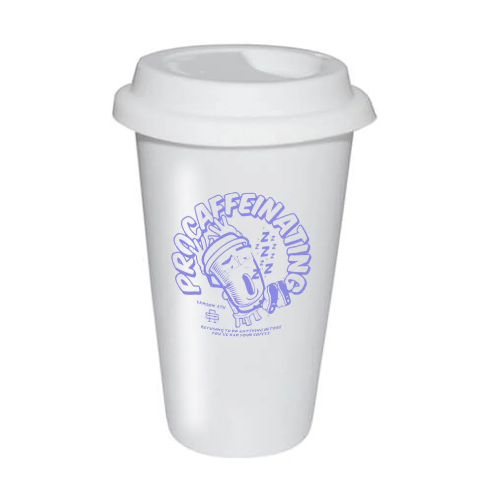 Ceramic Dual Wall Eco Travel Mug With White Lid - Image 5